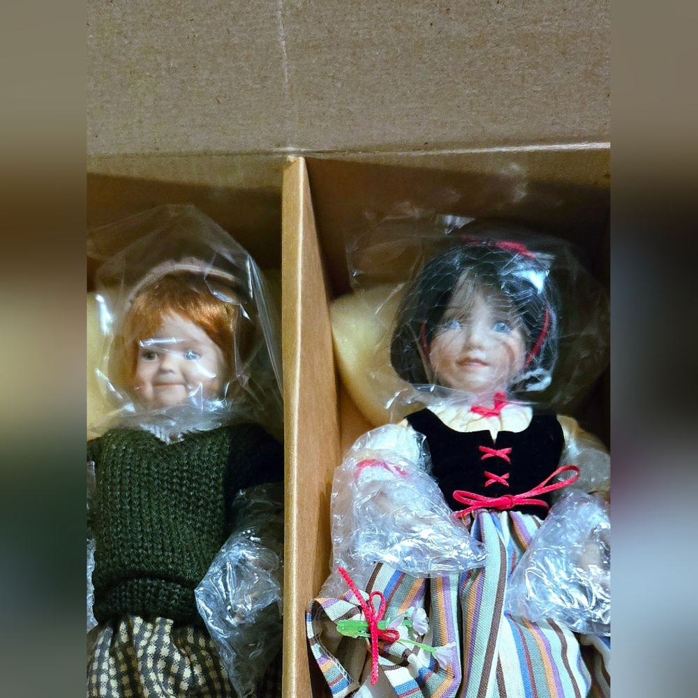 Collectible Doll Set with Green Sweater and Striped Dress by Ashton-Drake New - Picture 5 of 7